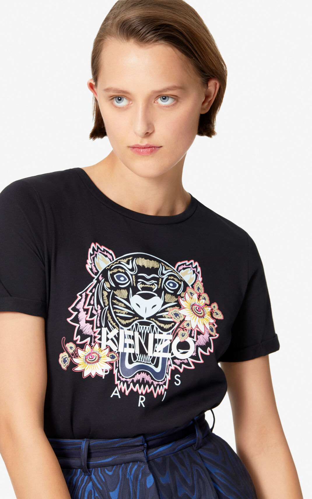 T Shirt Kenzo Femme Passion Flower Tiger Noir PSTVK-3620